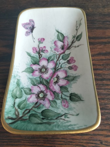 Pin dish hand painted floral - dish,