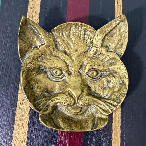 Vintage solid brass - brass, cat